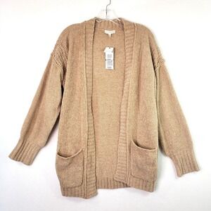 Ultra Flirt Cardigan Womens‎ Medium Camel Open Front Knit Sweater Pockets Comfy